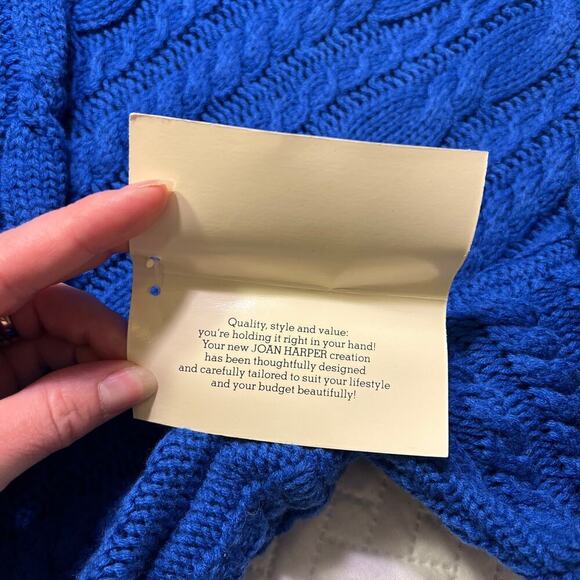 Joan Harper VINTAGE NWT Womens Chunky Cable Knit Sweater sz L Blue NES Retro - Picture 6 of 8